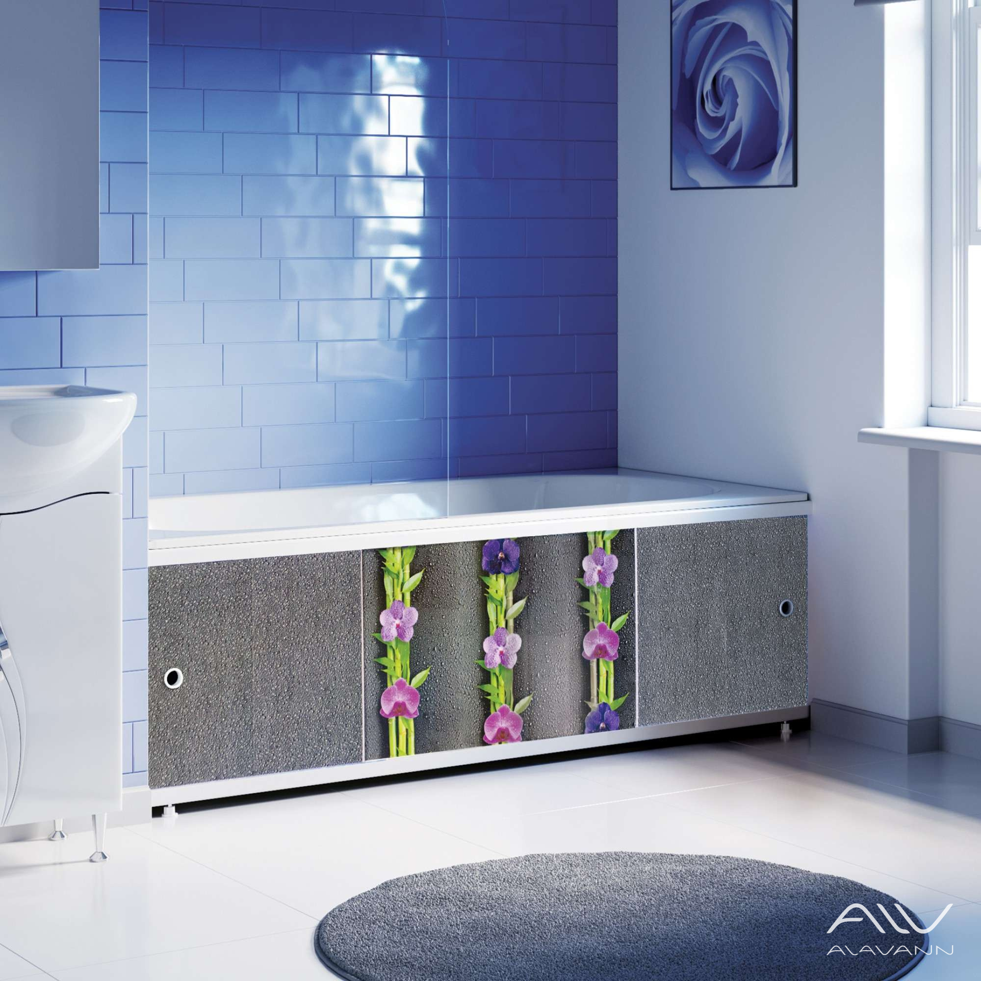 ОПТИМА_Decor Экран для ванны 150 см,ПВХ с офсетной печатью,(орхидея-037), ALAVANN