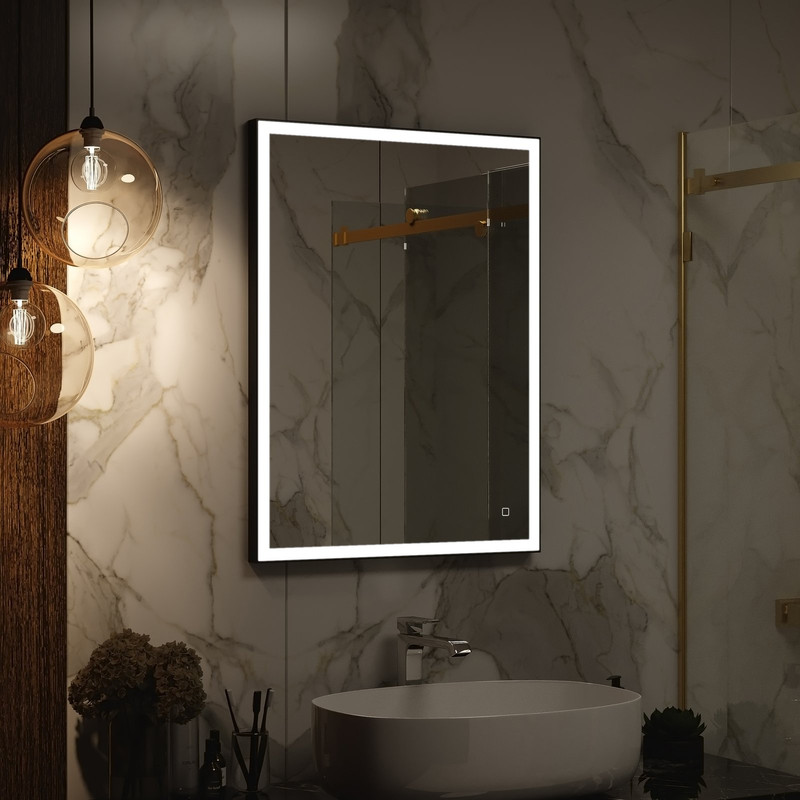 Зеркало "Solid Black LED" 600х800, реверсивное крепление 