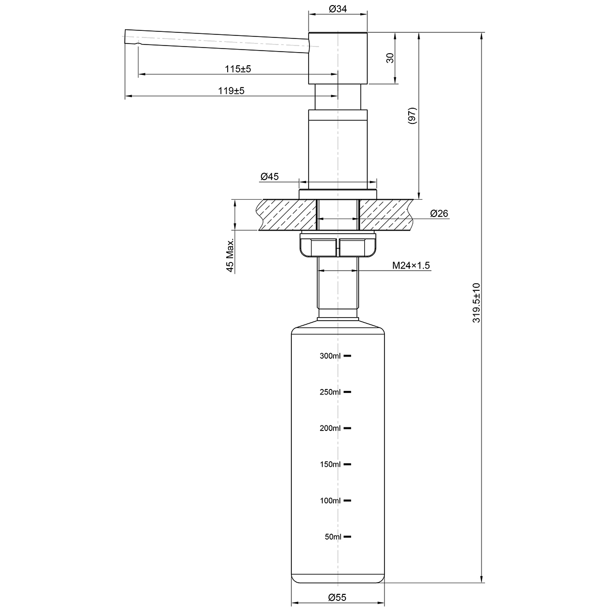Expert Дозатор для жидких моющих средств, врезной, черный, LM, LM8203BL