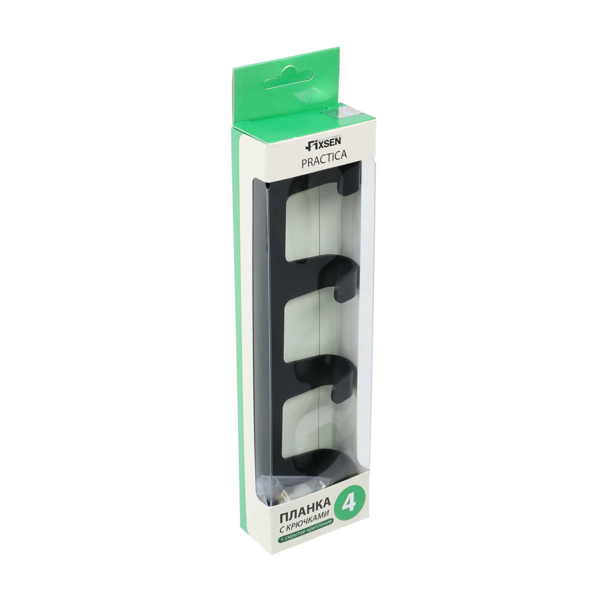 Планка 4 крючка Fixsen, FX-805B-4, черный