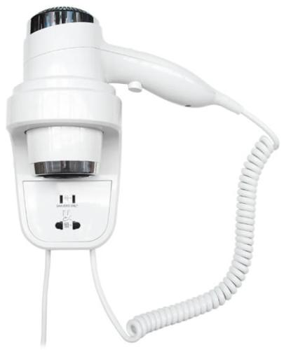 Фен HOTELline настенный белый с розеткой 1800-2200 W, 02012.W, шт