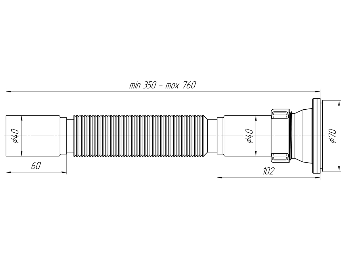 Сифон для мойки АНИ Пласт G104 1 1/2 дюйма 40 гофрированный 350-760