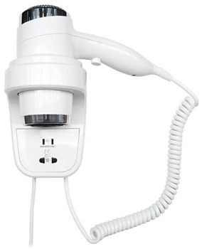 Фен HOTELline настенный белый с розеткой 1800-2200 W, 02012.W, шт